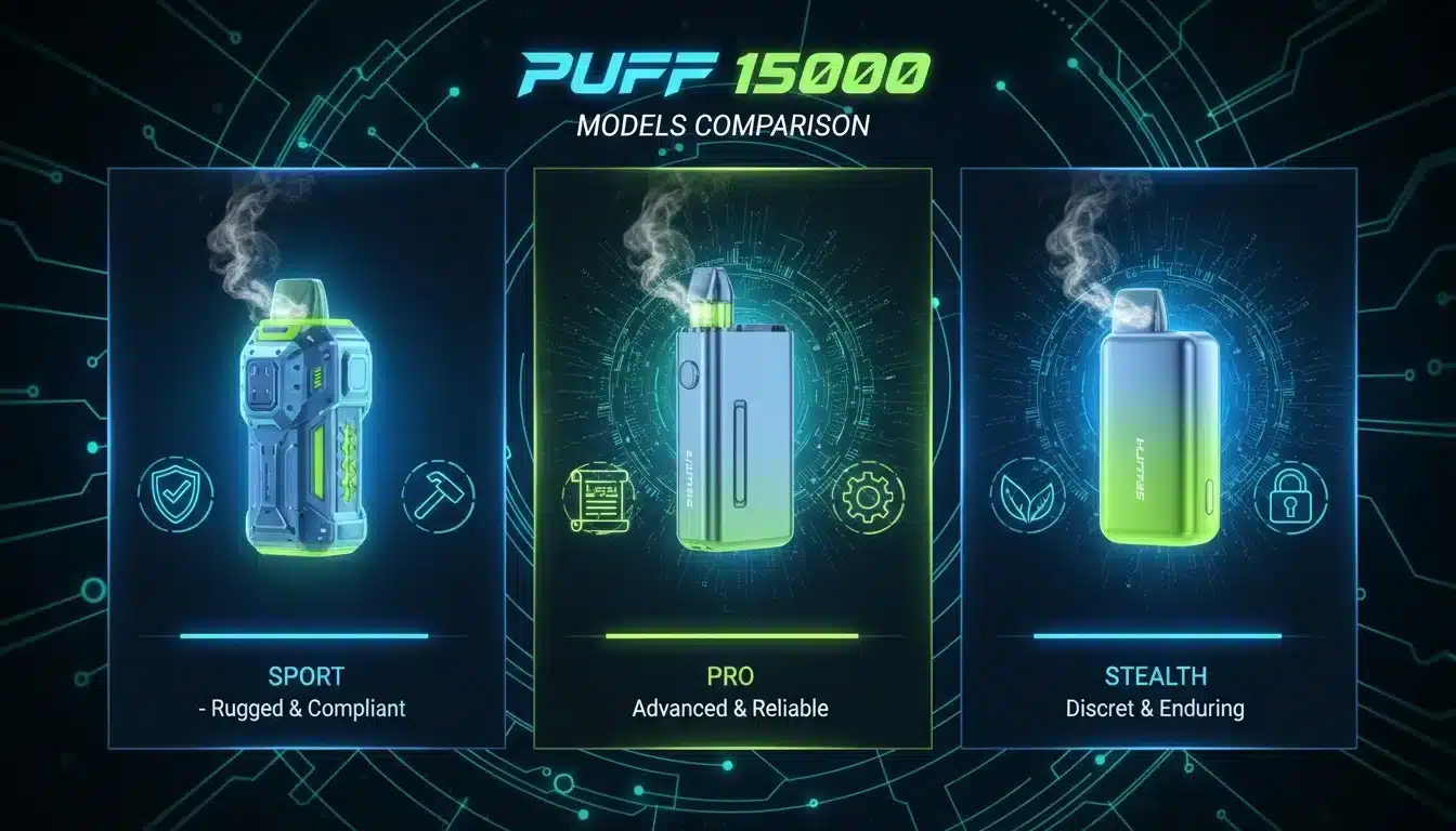 NewsComparatif 2024 : Quelle est la Meilleure Puff 15000 Bouffées (Le Guide Légal)Illustrazione futuristica che mette in evidenza vari modelli